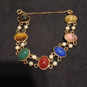 Multicolor Scarab Bracelet with Gold Accents